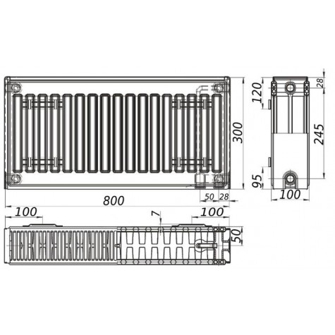 Радіатор сталевий панельний KALITE 22 низ/справа 300x800 (без INNER)