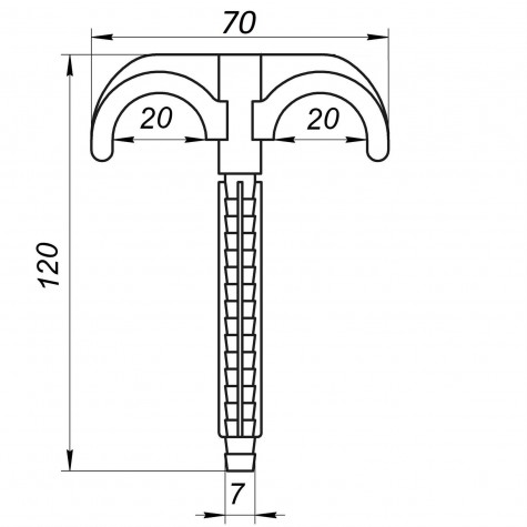 Кріплення-гак забивне підвійне для труби Ø16-20 Довжина 120мм чорна CRISTAL (уп.100шт)