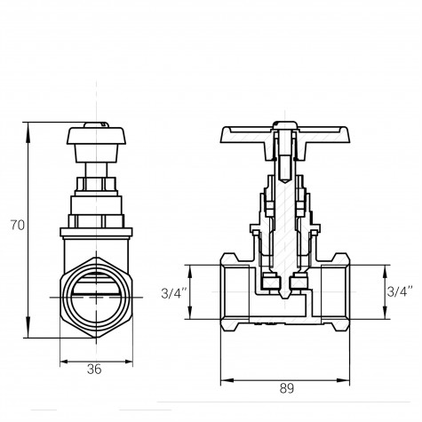 Кран ХВ вентильний прямий латунний 3/4″ВР х 3/4″ВР ліварний Б1112А VA