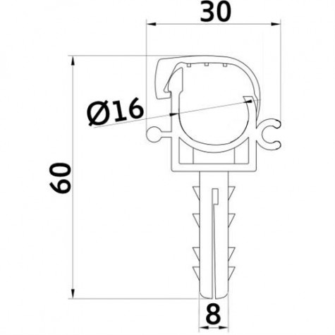 Кліпса-дюбель з клямкою для кріплення труби Ø16мм сіра/біла (уп.100шт)