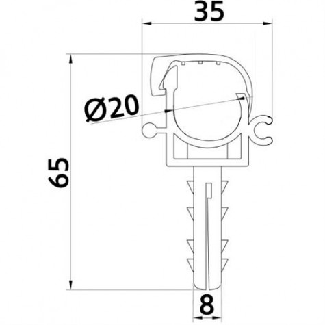 Кліпса-дюбель з клямкою для кріплення труби Ø20мм сіра/біла (уп.100шт)