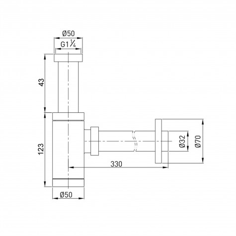 Сифон для раковин циліндричний Globus Lux GSB-32-125-00 1 1/4 ″, хром, латунь