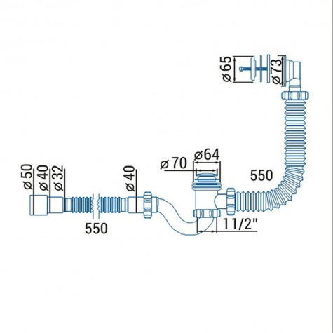 Сифон ″Waterstal″ для ванни Click-Clack з гнучкою трубою 32/40/50  (А - 14089)